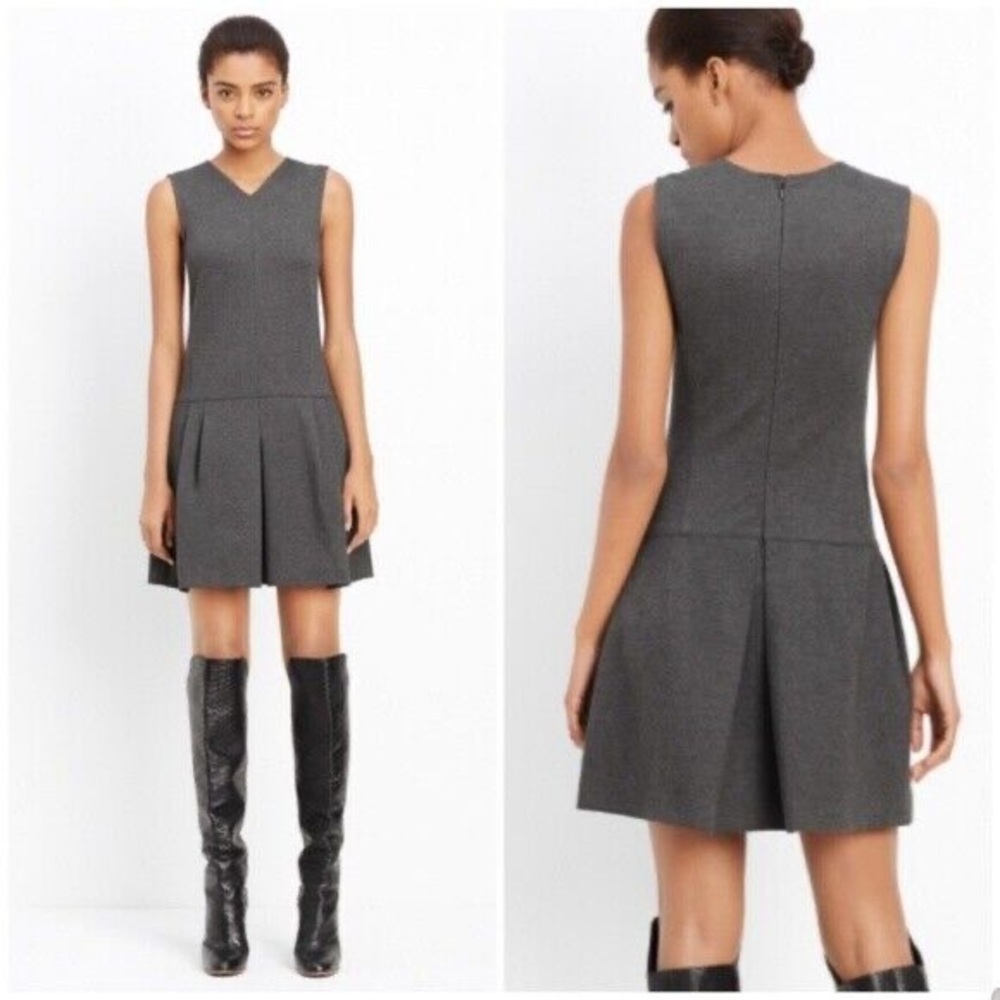 Vince Charcoal Grey Ponte V-Neck Pleated Mini Dress – Size 8